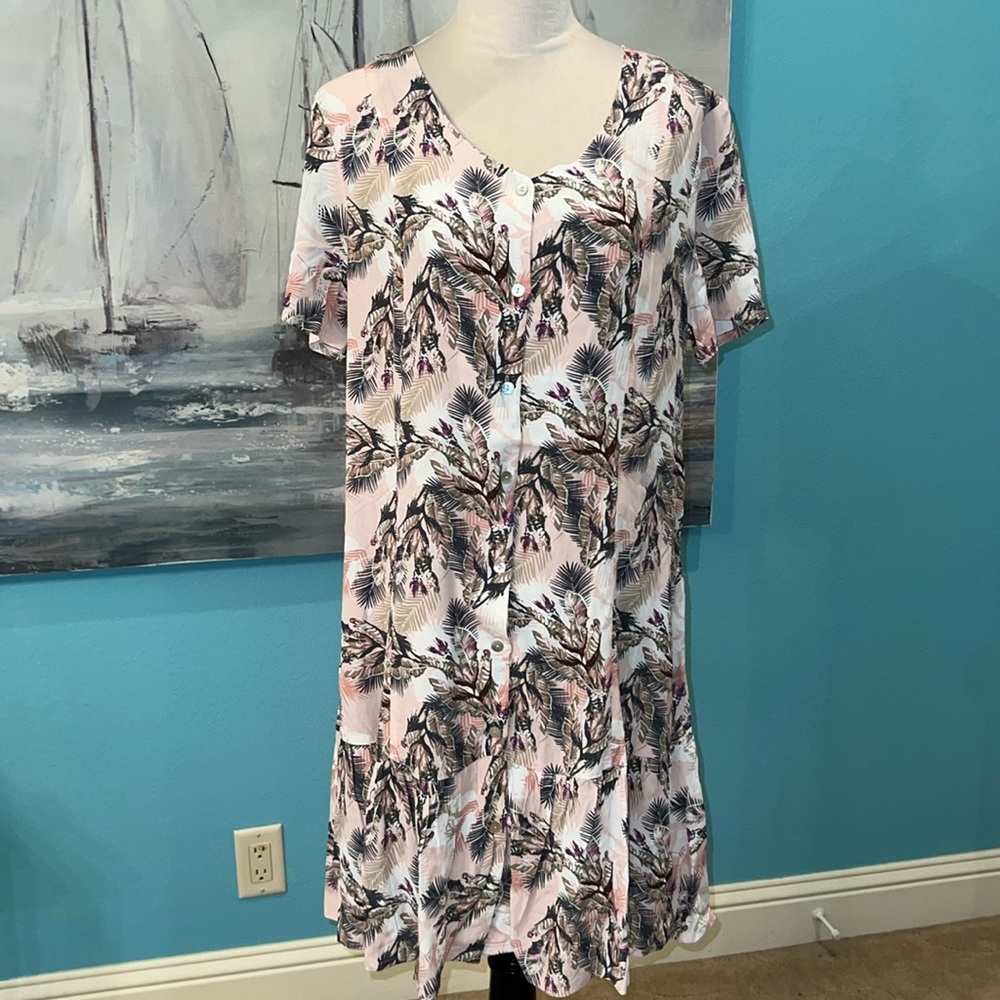 NWOT Charlie Paige Leaf Button Front Dress, XL